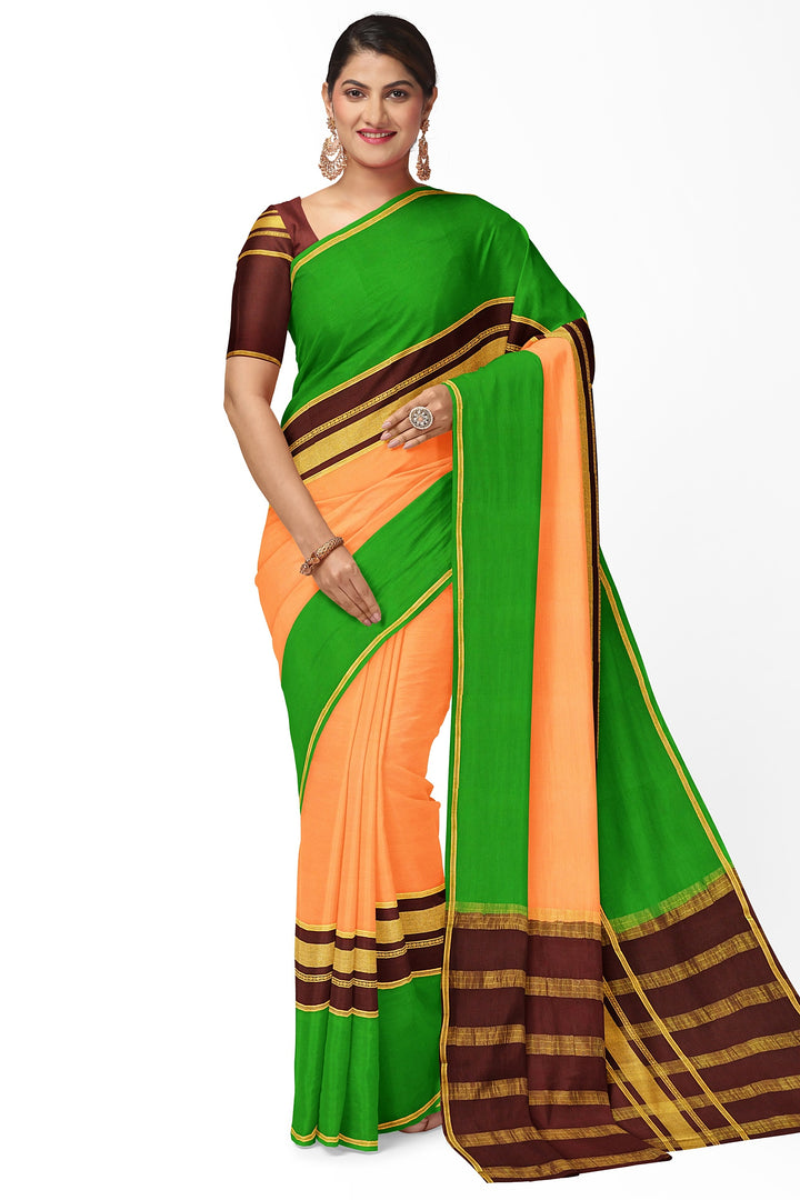 Peach Orange Pure Mysore Crepe Silk 3D Saree | SILK MARK CERTIFIED