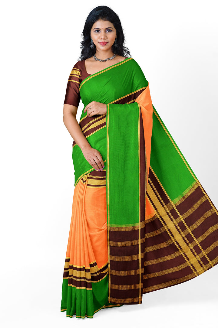 Peach Orange Pure Mysore Crepe Silk 3D Saree | SILK MARK CERTIFIED