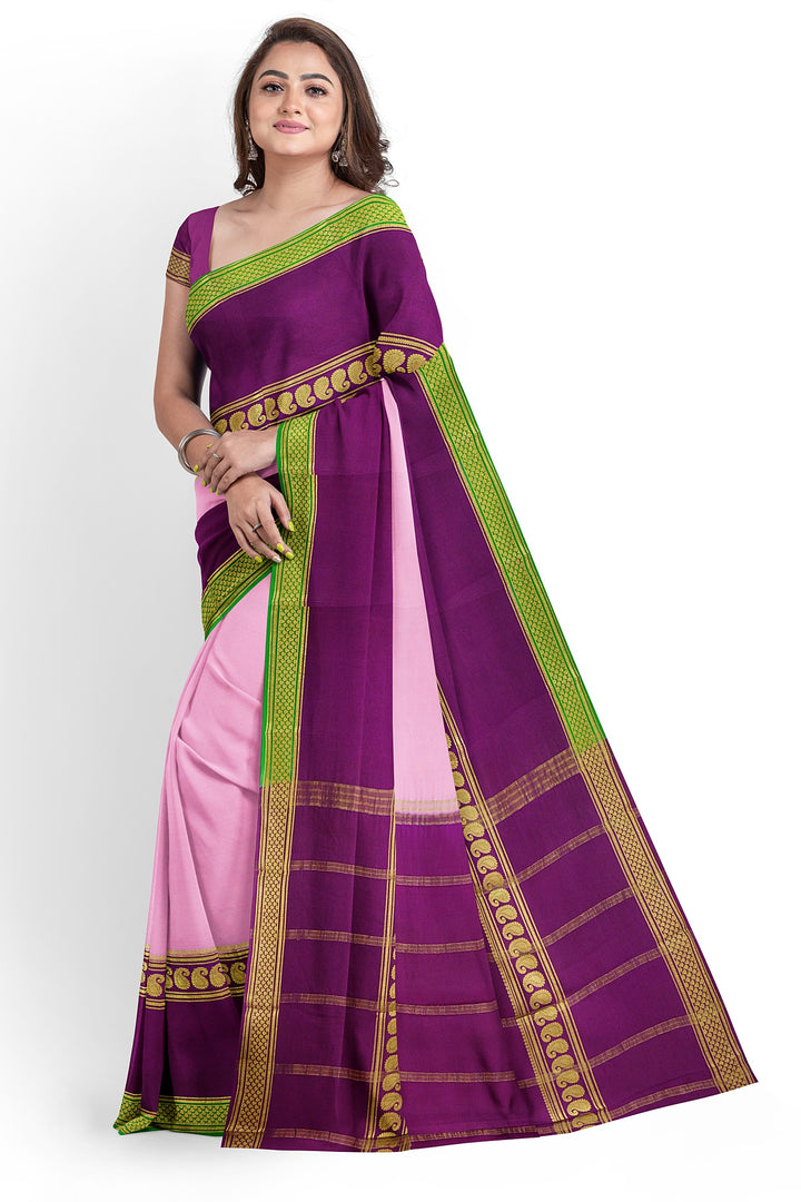 Baby Pink Pure Mysore Crepe Silk 3D Saree