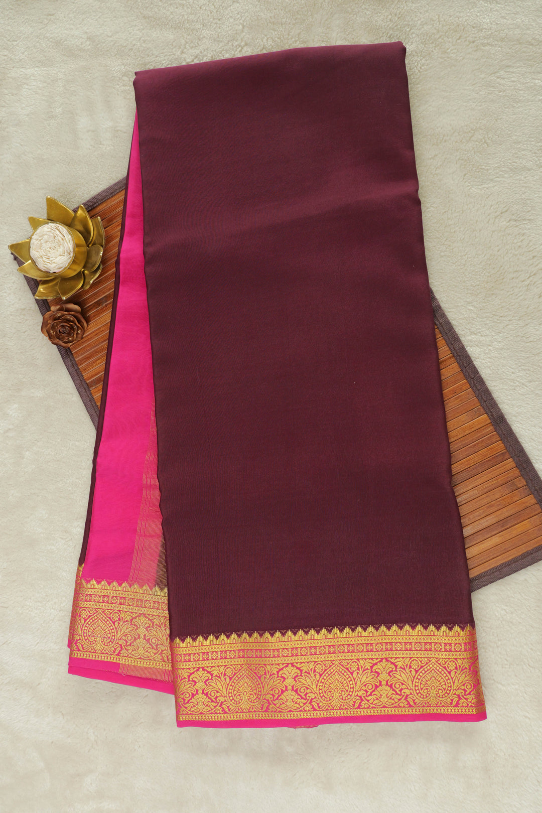 MAROON SAREE WITH PINK IN PURE MYSORE SILK
