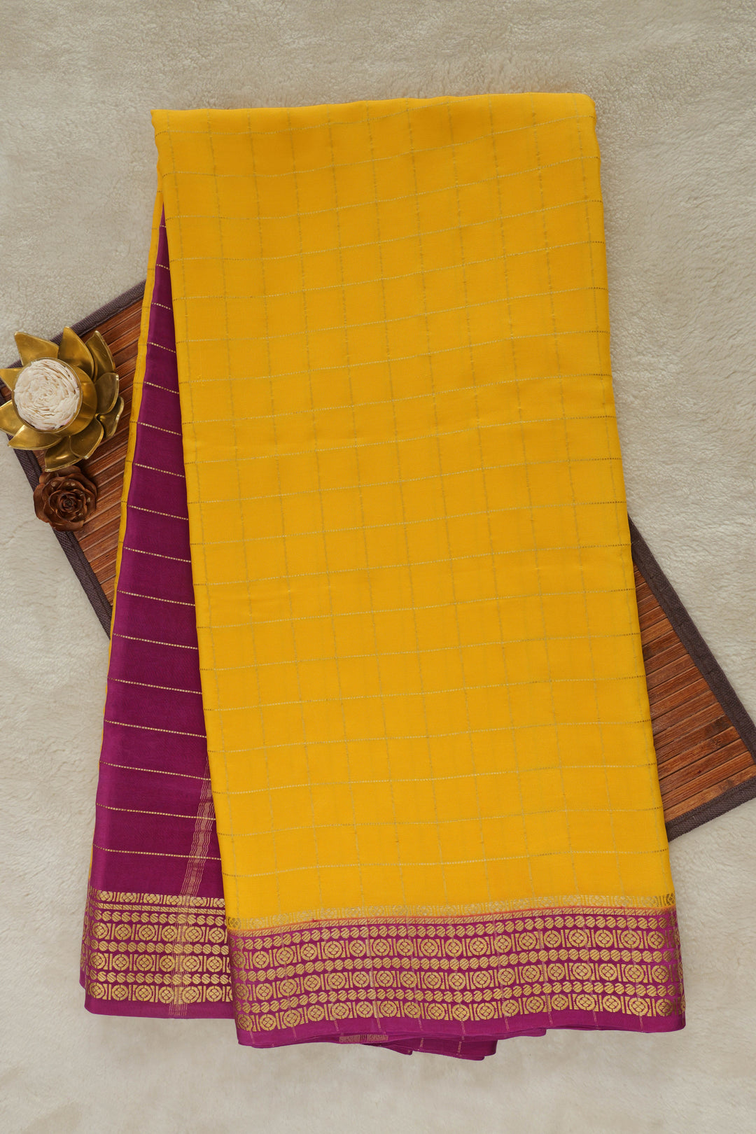 MYSORE SILK SAREES IN YELLOW WITH RANI PINK