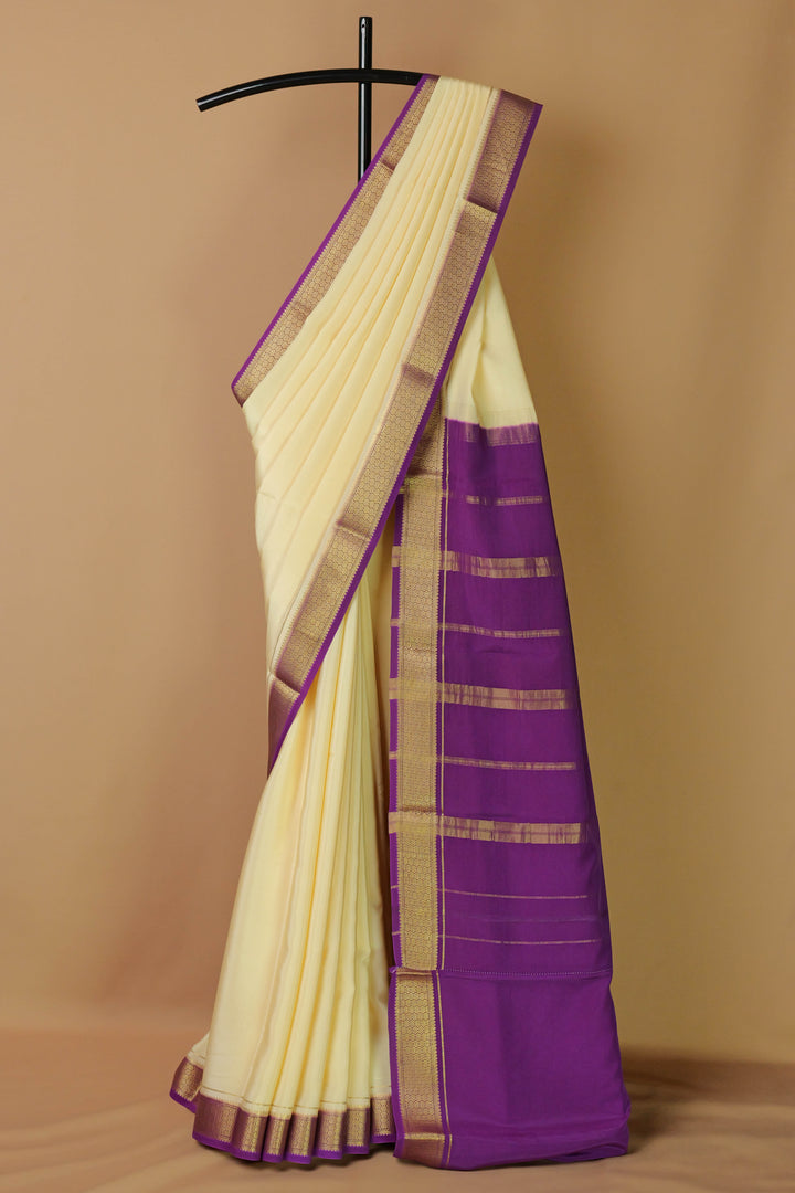 MYSORE SILK SAREE IN CREAM & PURPLE 