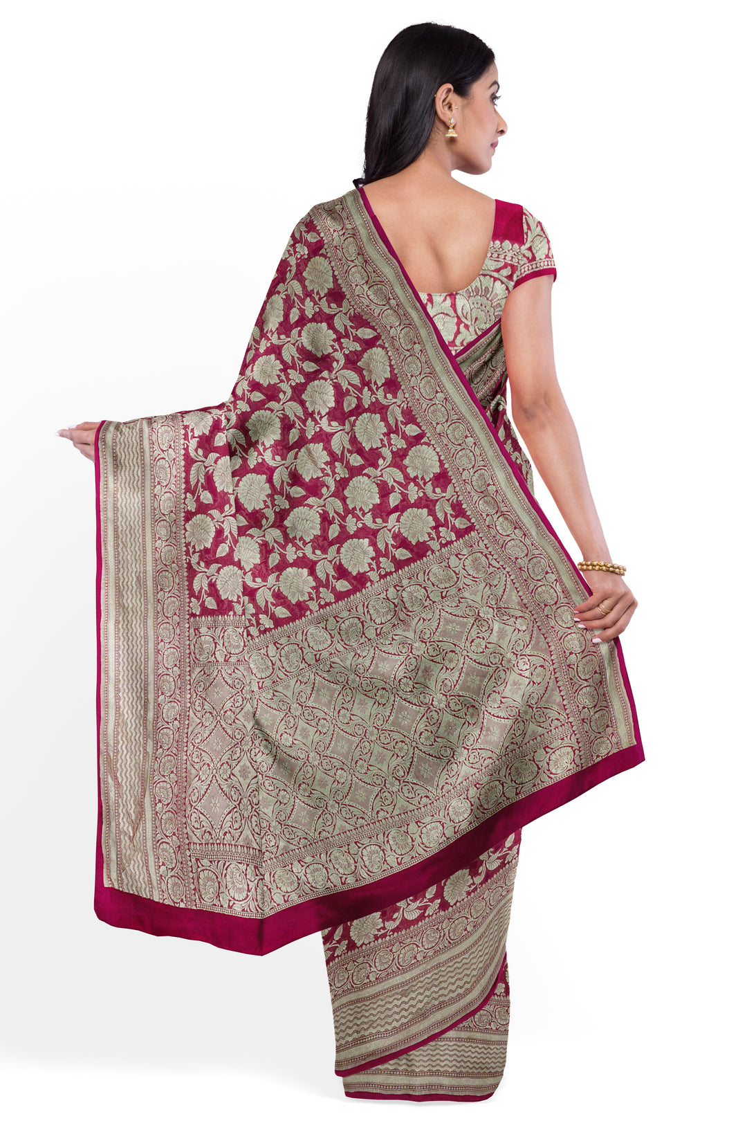 Dark Pink Meenakari Jaal Khaddi Georgette Handloom Banarasi Saree | SILK MARK CERTIFIED - ATHARVA