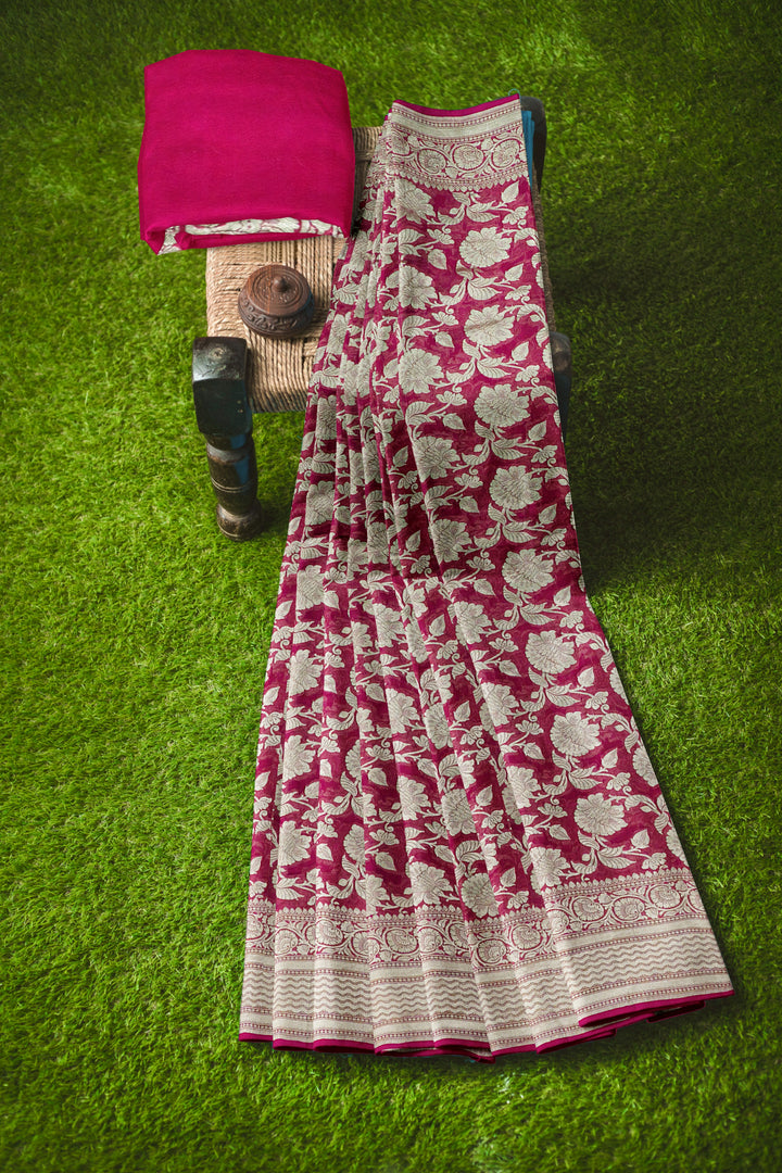 Dark Pink Meenakari Jaal Khaddi Georgette Handloom Banarasi Saree | SILK MARK CERTIFIED - ATHARVA