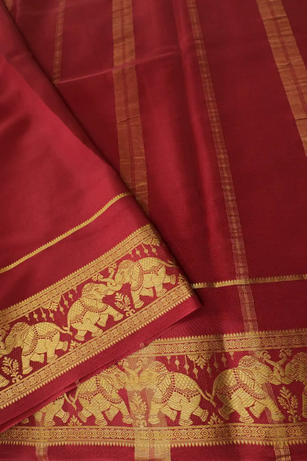 Maroon Color Contrast Blouse Peace pure mysore crepe silk sarees