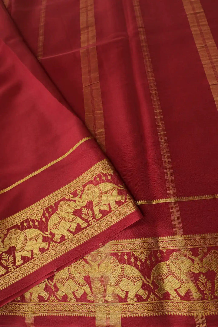 Maroon Color Contrast Blouse Peace pure mysore crepe silk sarees