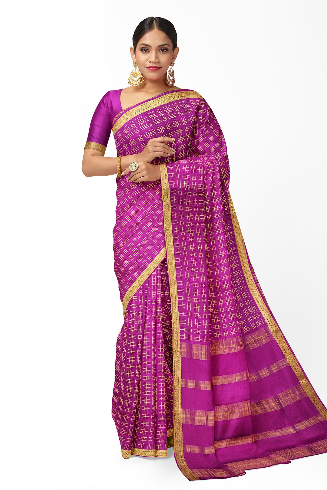 Purple Pure Mysore Crepe Silk Saree | SILK MARK CERTIFIED