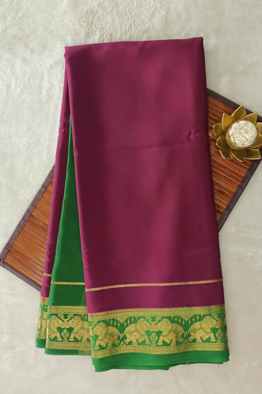 Marron and Green Color mysore crepe silk sarees