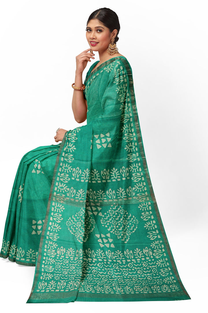 GREEN BLENDED COTTON SADA BANARASI HANDLOOM SAREE - ATHARVA