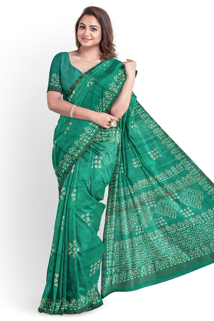 GREEN BLENDED COTTON SADA BANARASI HANDLOOM SAREE - ATHARVA