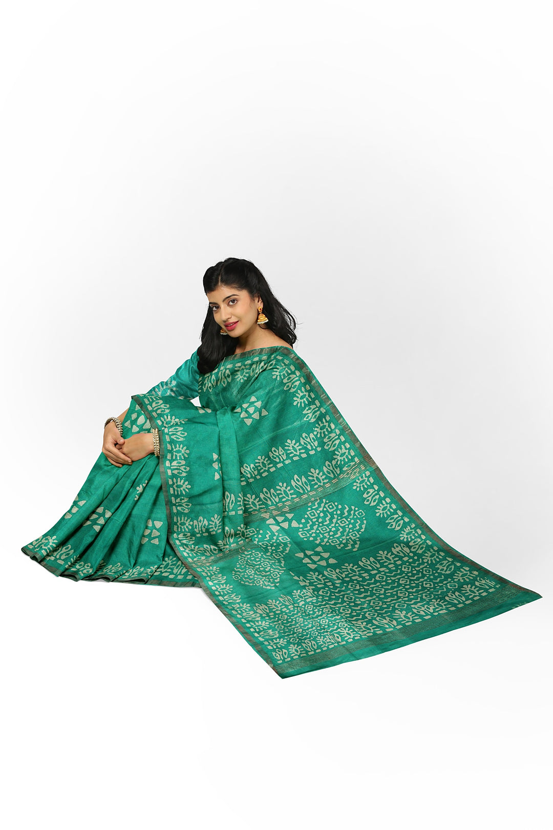 GREEN BLENDED COTTON SADA BANARASI HANDLOOM SAREE - ATHARVA