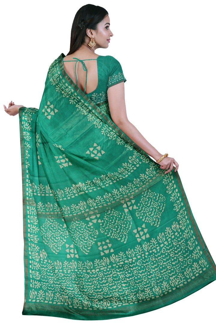 GREEN BLENDED COTTON SADA BANARASI HANDLOOM SAREE - ATHARVA