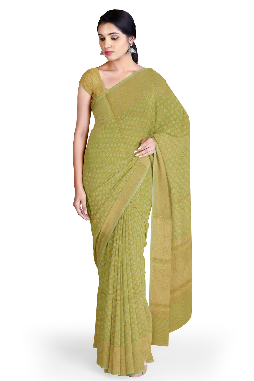 MOSS GREEN COLOUR BLENDED MUGA SILK BANARASI HANDLOOM SAREE - ATHARVA