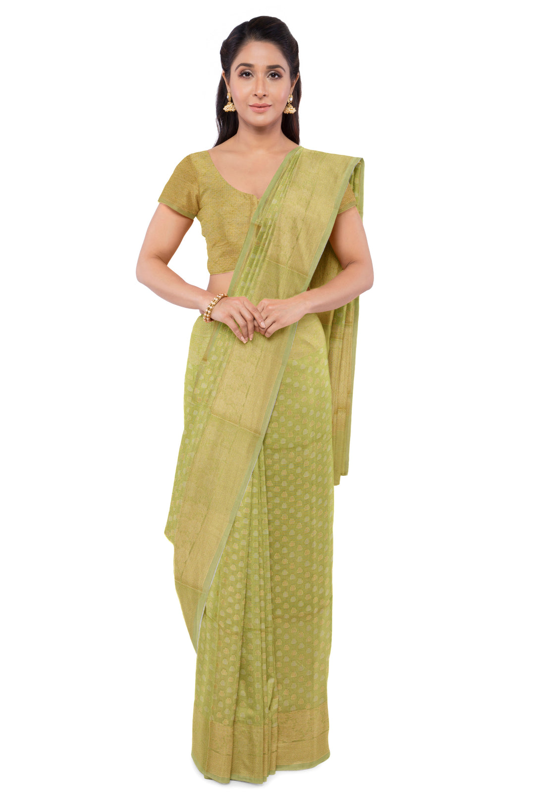 MOSS GREEN COLOUR BLENDED MUGA SILK BANARASI HANDLOOM SAREE