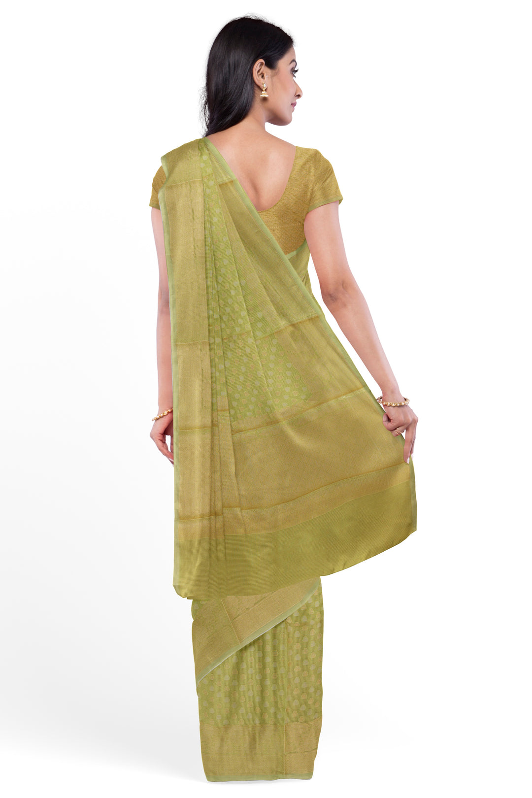 MOSS GREEN COLOUR BLENDED MUGA SILK BANARASI HANDLOOM SAREE - ATHARVA