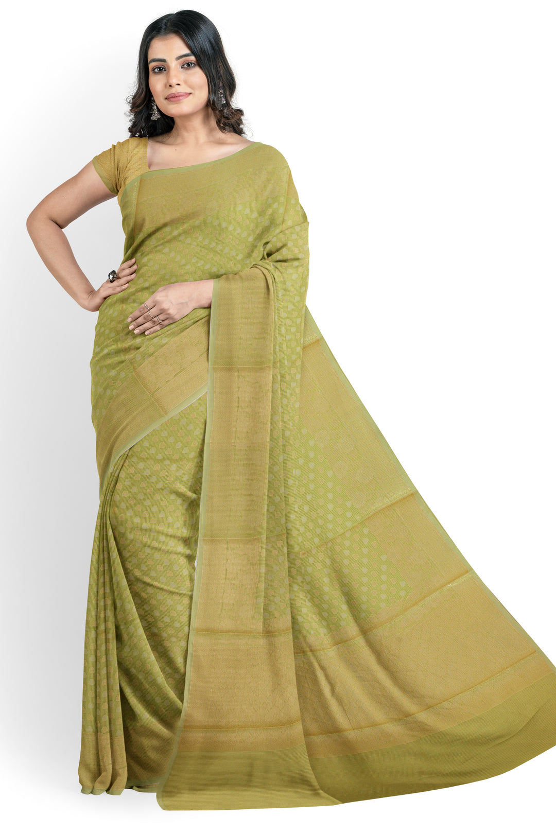 MOSS GREEN COLOUR BLENDED MUGA SILK BANARASI HANDLOOM SAREE - ATHARVA