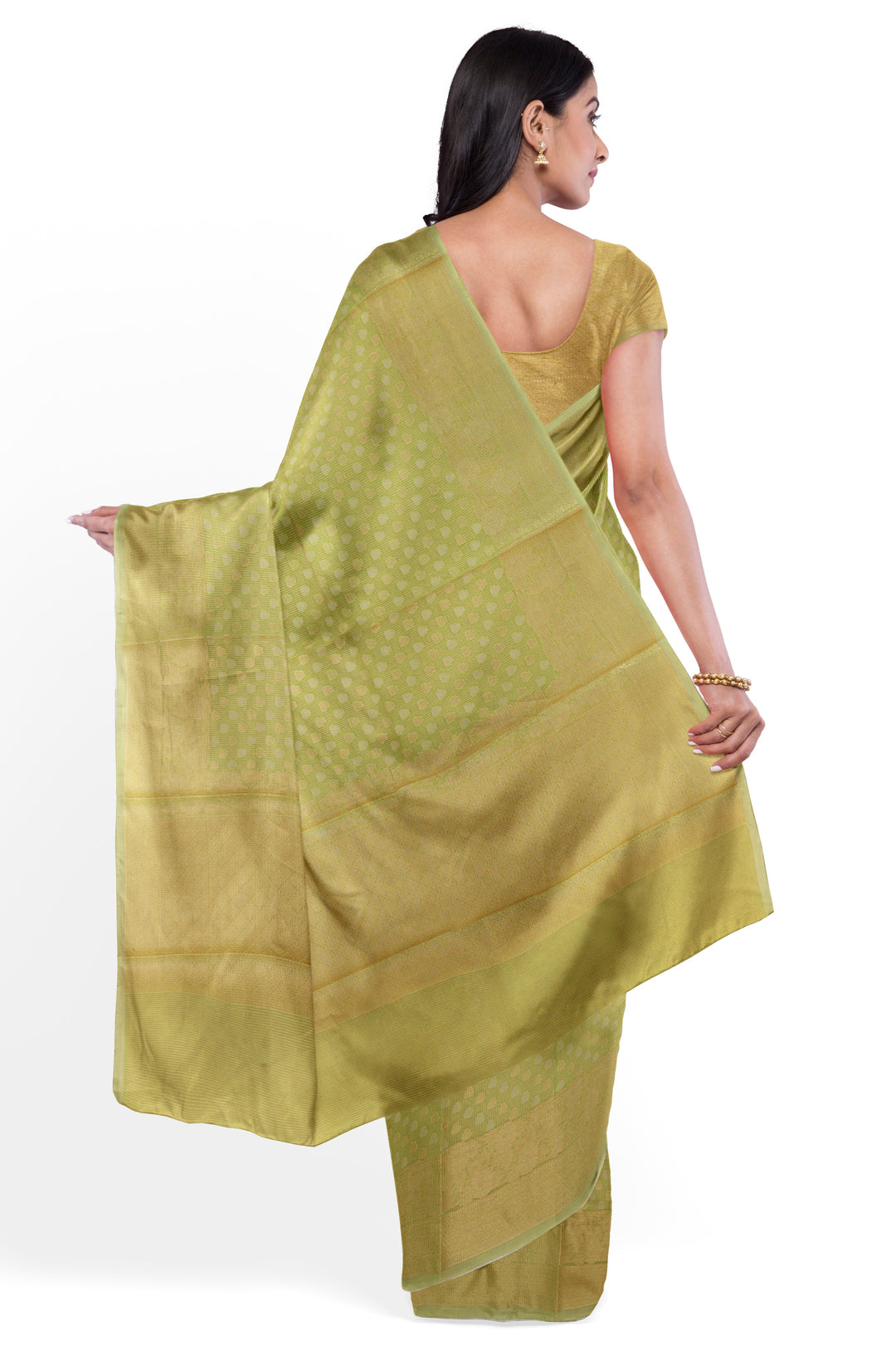 MOSS GREEN COLOUR BLENDED MUGA SILK BANARASI HANDLOOM SAREE