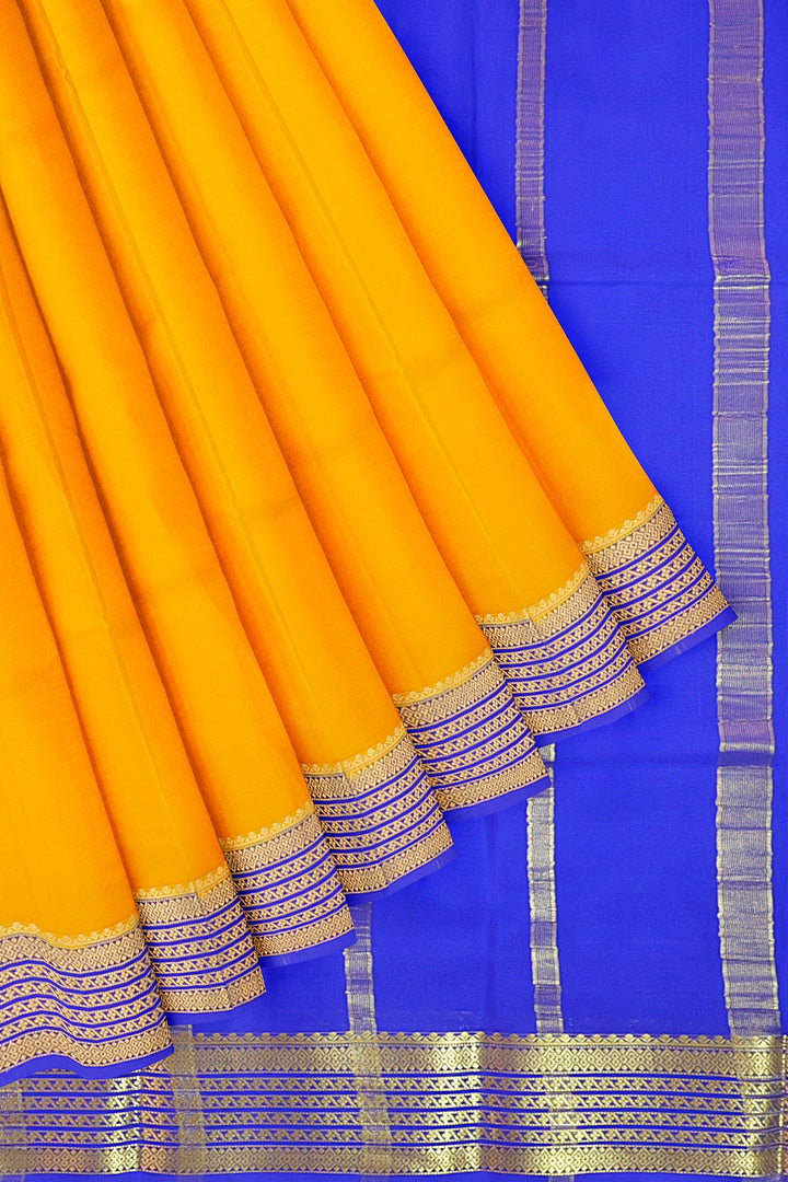 Yellow Pure Mysore Crepe Silk Saree | SILK MARK CERTIFIED