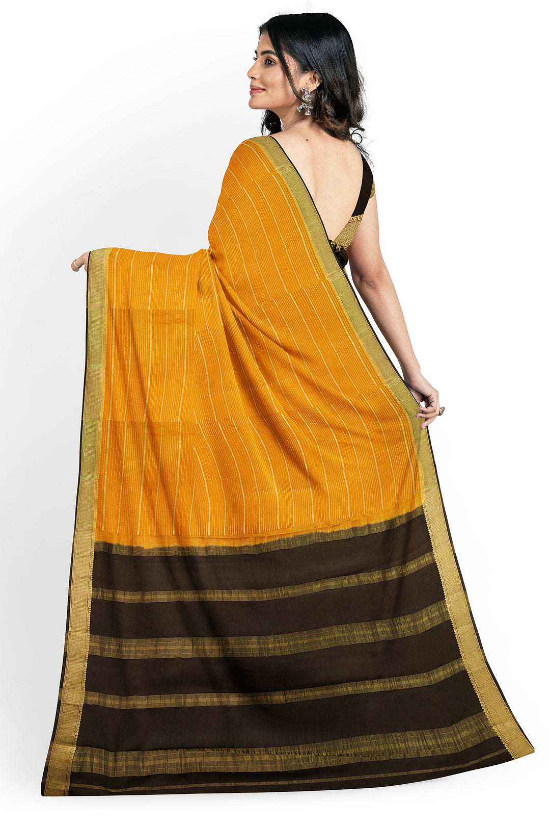 Mustard Yellow Pure Mysore Crepe Silk Saree | SILK MARK CERTIFIED