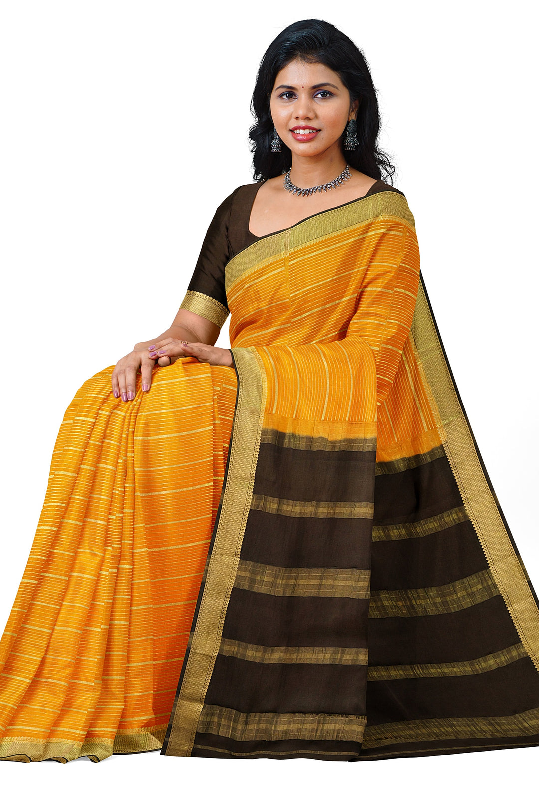 Mustard Yellow Pure Mysore Crepe Silk Saree | SILK MARK CERTIFIED