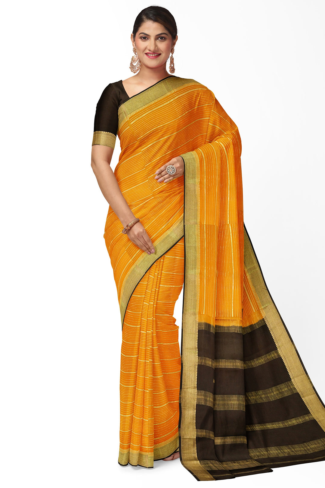 Mustard Yellow Pure Mysore Crepe Silk Saree | SILK MARK CERTIFIED