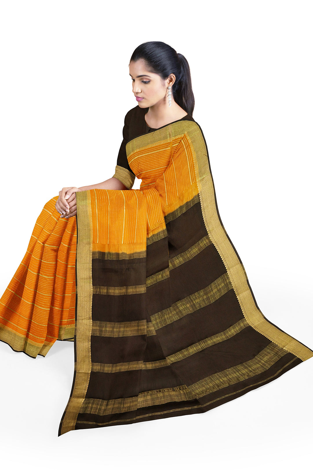 Mustard Yellow Pure Mysore Crepe Silk Saree | SILK MARK CERTIFIED