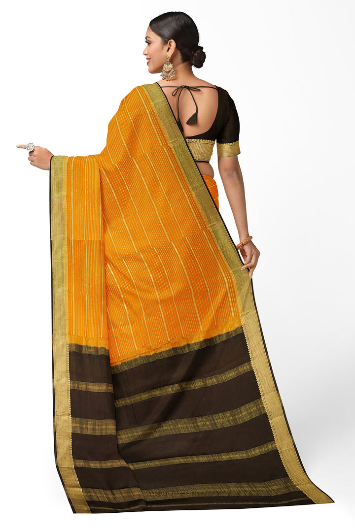 Mustard Yellow Pure Mysore Crepe Silk Saree | SILK MARK CERTIFIED