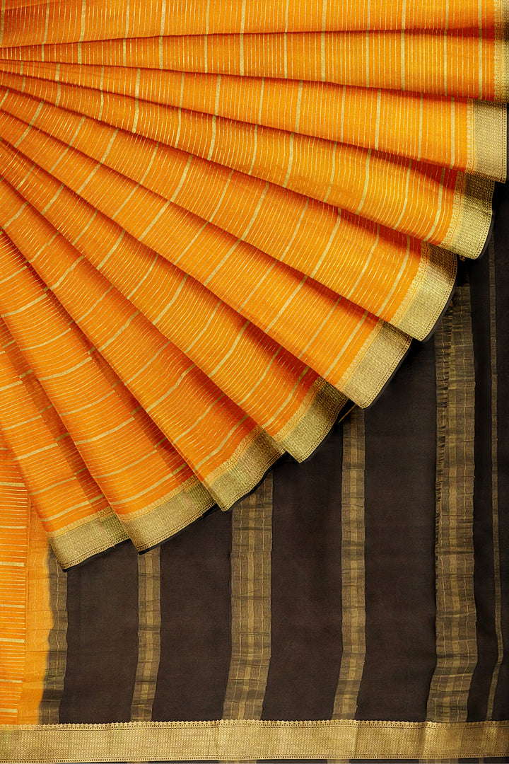 Mustard Yellow Pure Mysore Crepe Silk Saree | SILK MARK CERTIFIED