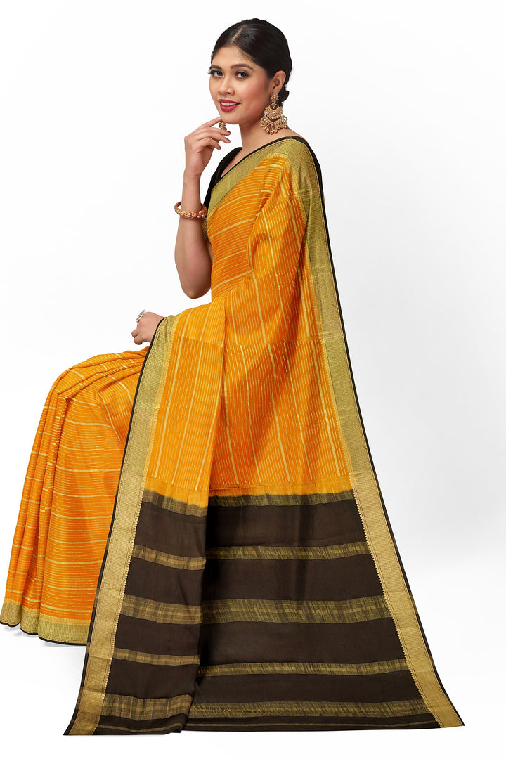 Mustard Yellow Pure Mysore Crepe Silk Saree | SILK MARK CERTIFIED