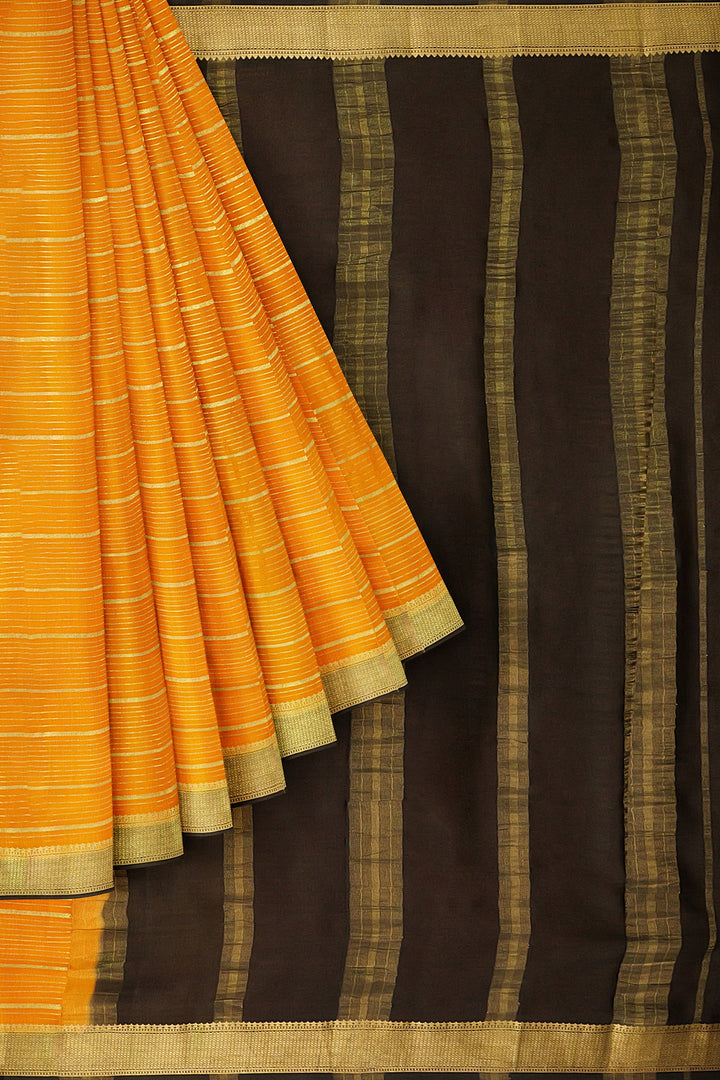 Mustard Yellow Pure Mysore Crepe Silk Saree | SILK MARK CERTIFIED