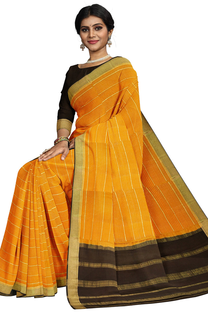 Mustard Yellow Pure Mysore Crepe Silk Saree | SILK MARK CERTIFIED