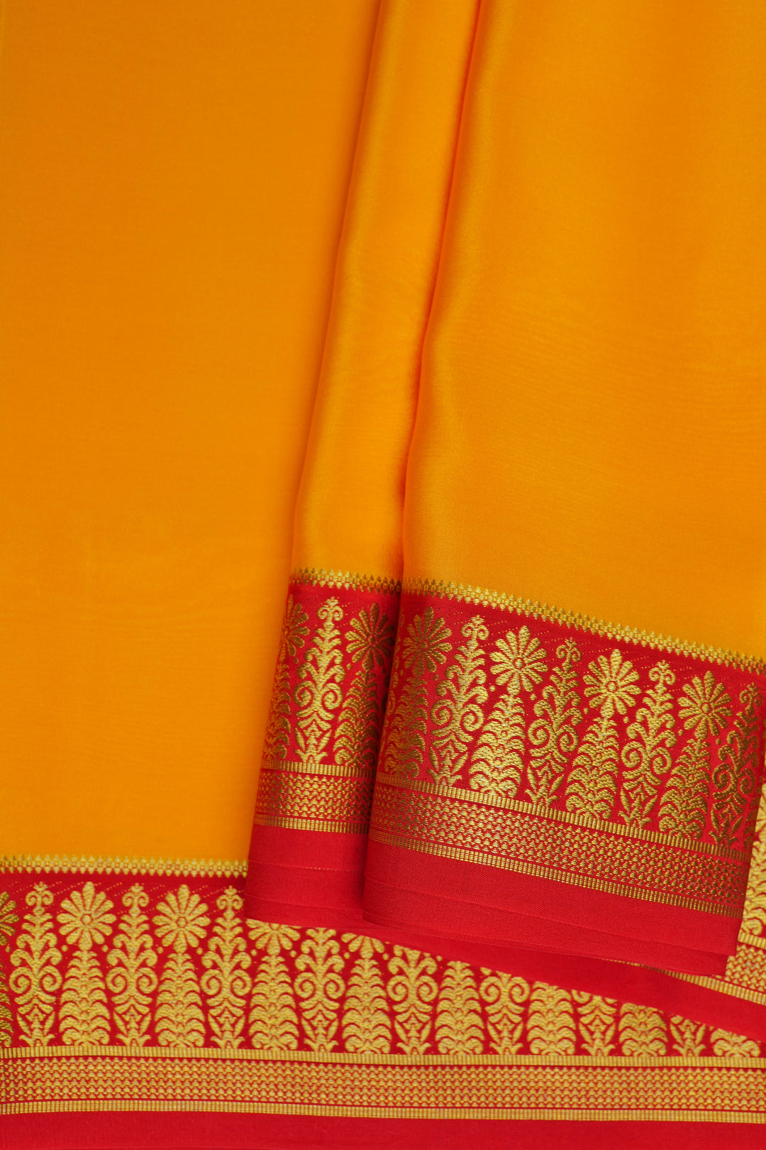 Mustard Yellow Pure Mysore Silk Sarees with Red Border