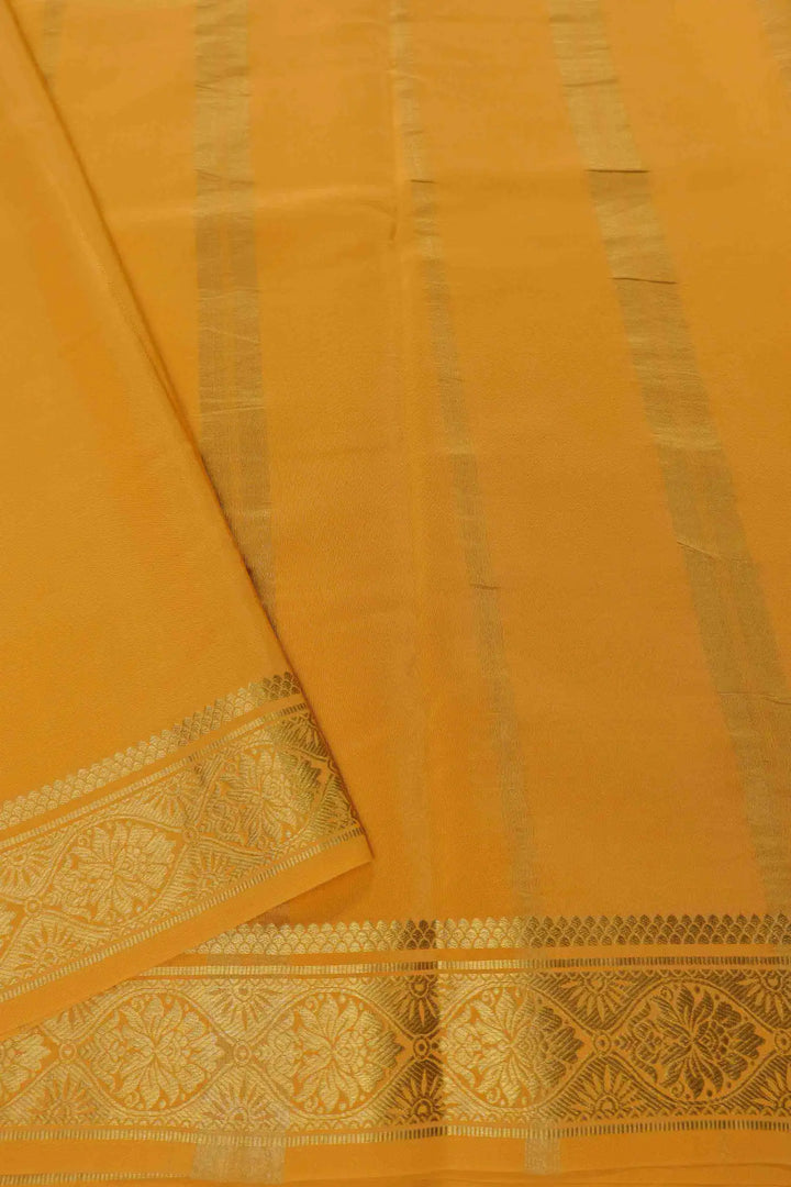 Mustard yellow Mysore Silk Saree with gold border and matching pallu