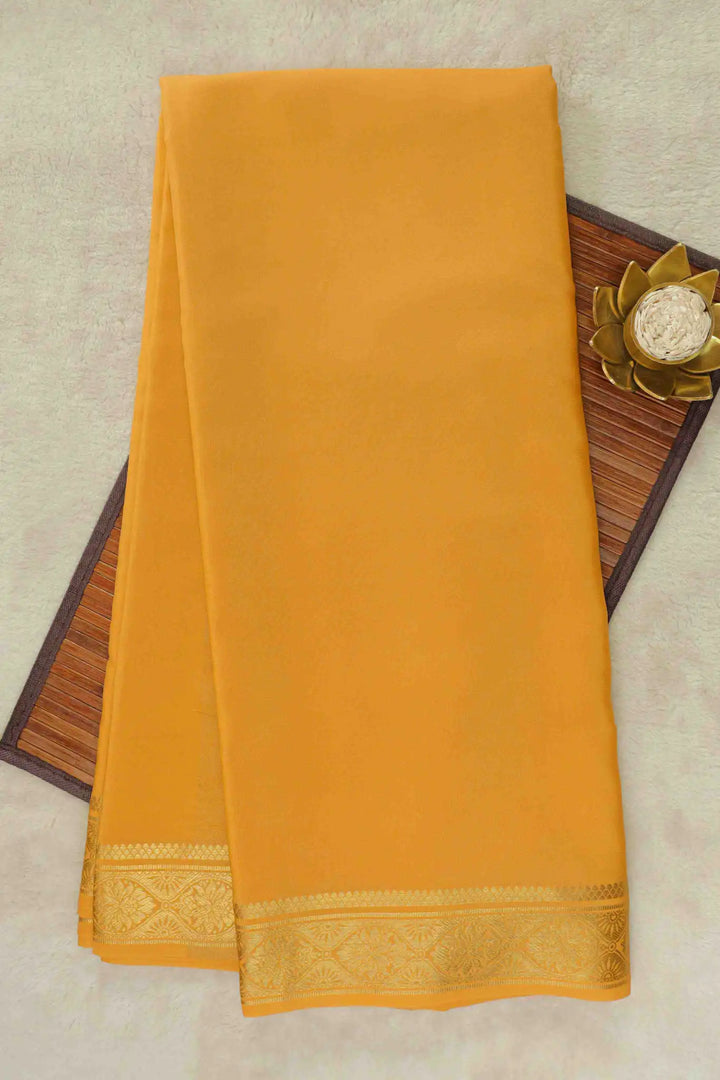 Mustard yellow Mysore Silk Saree with gold zari border