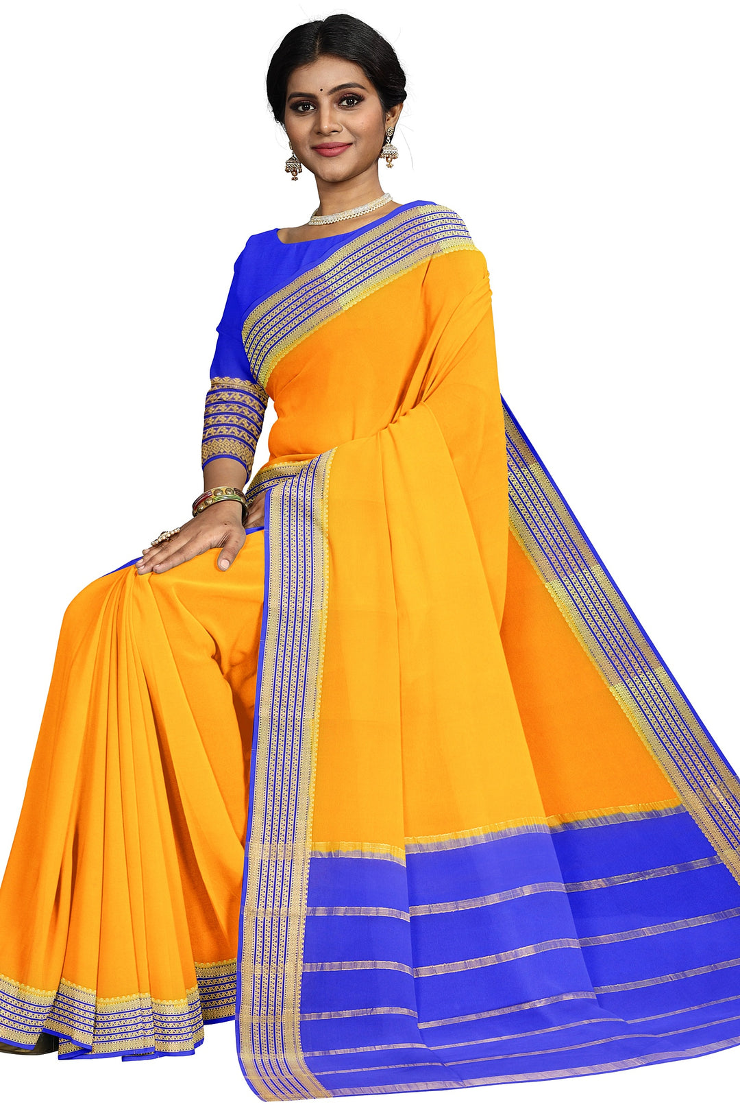 Yellow Colour Pure Mysore Crepe Silk Saree | SILK MARK CERTIFIED