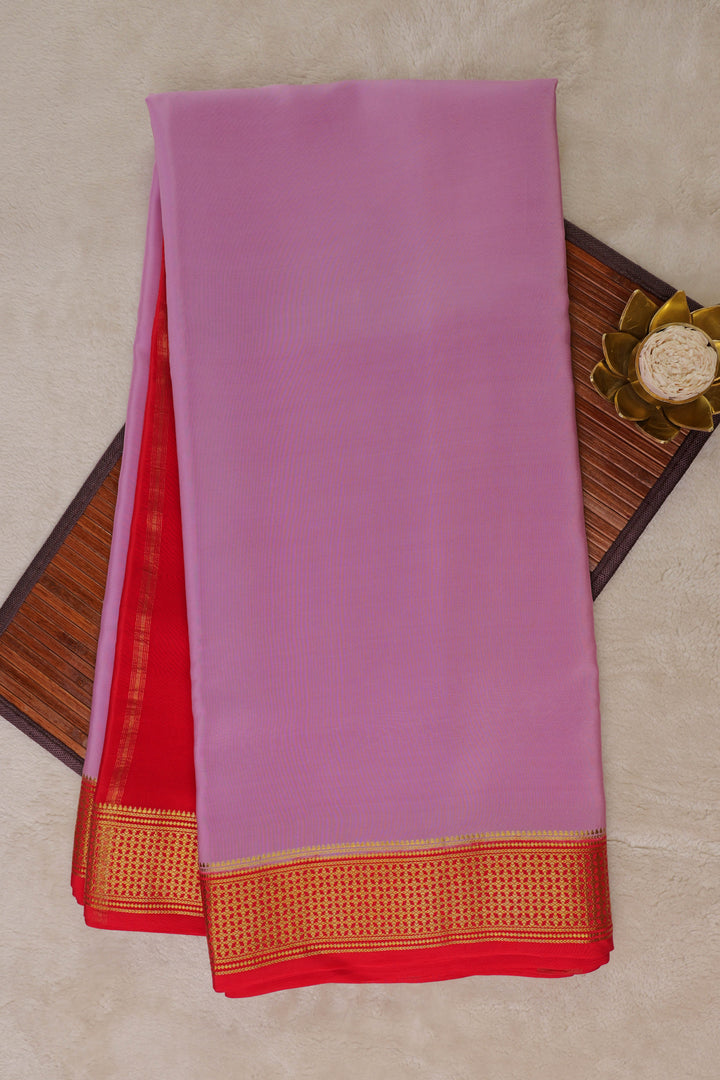 Pink Pure Gold Lace Mysore silk saree with a red gold border with Contrast Blouse