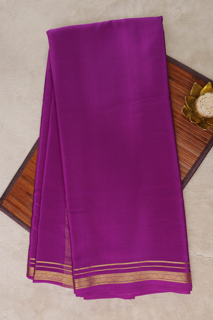 Pure Mysore Silk Saree in Purple Color With Gold Lace Border and Self Blouse - Atharva