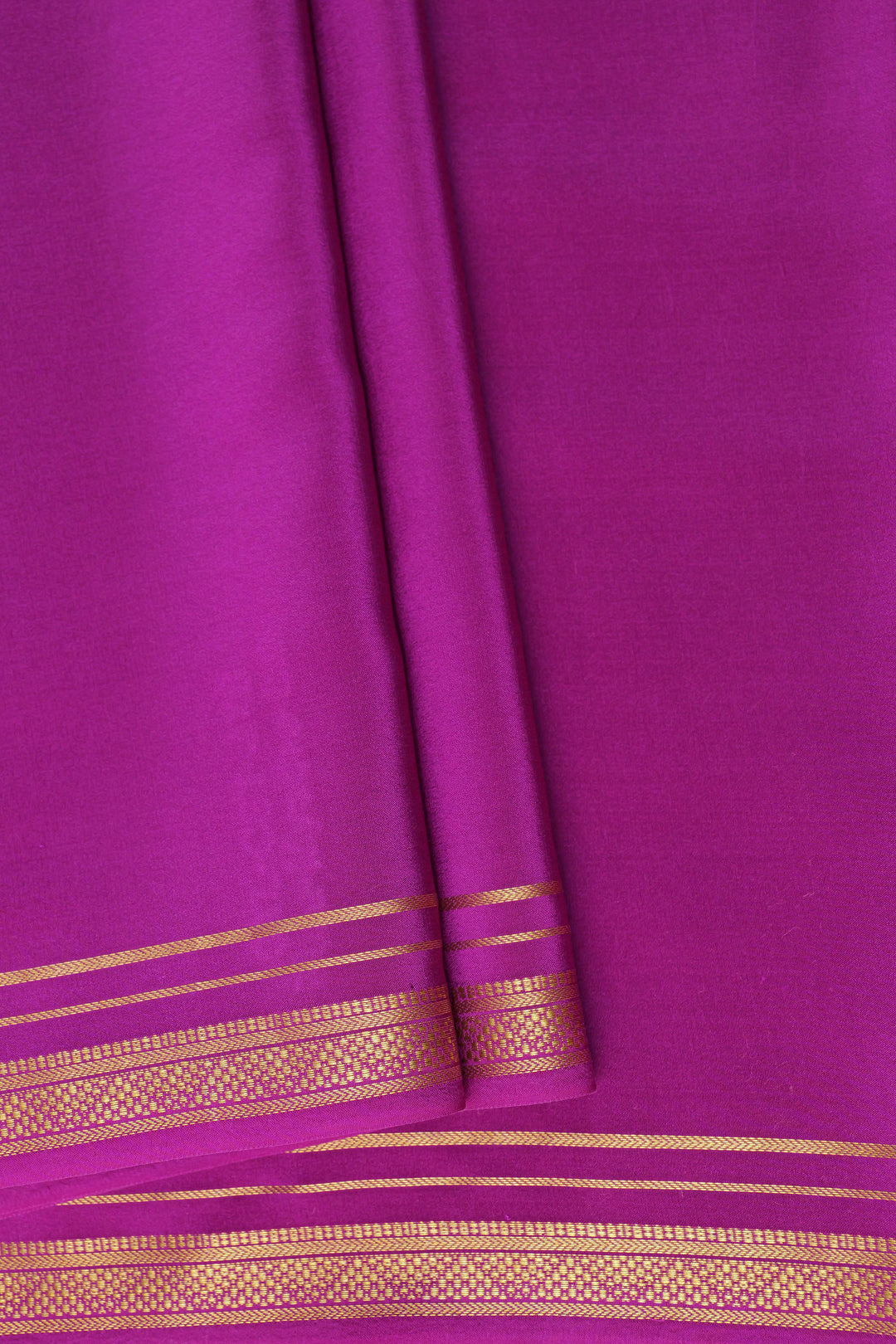 Pure Mysore Silk Saree in Purple Color With Gold Lace Border and Self Blouse - Atharva