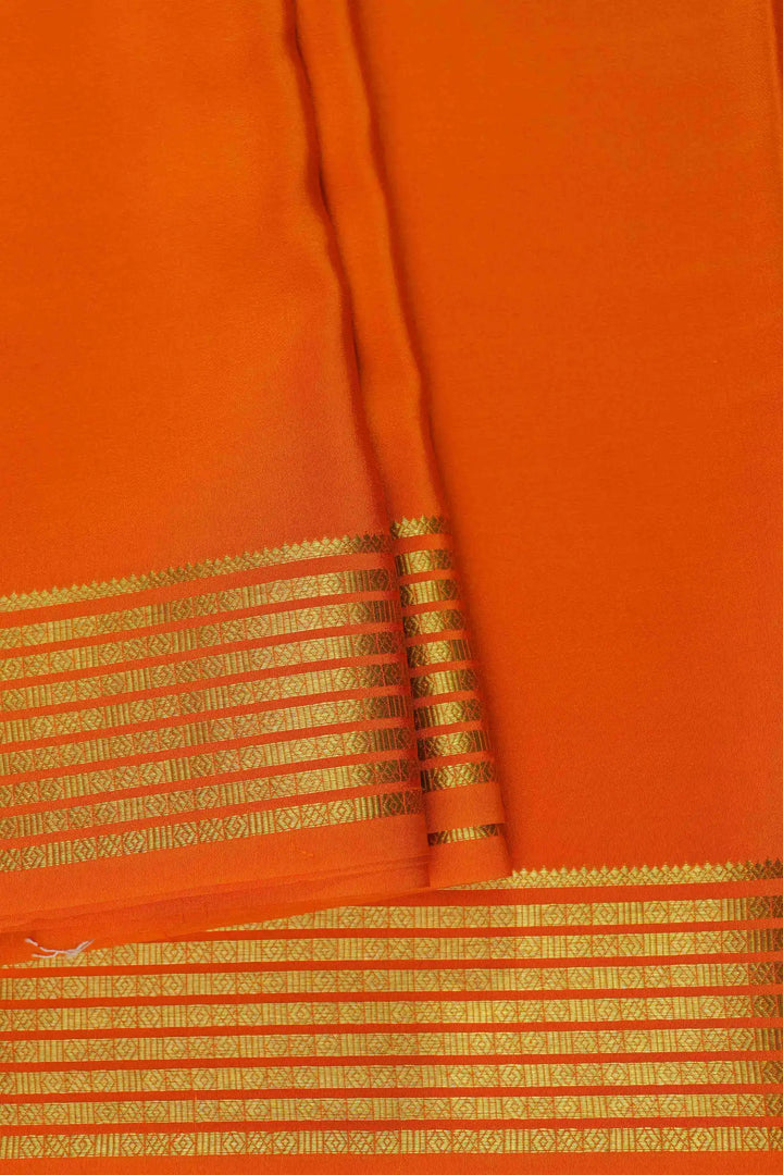 Pure Mysore Silk Saree in Orange Color With Gold Lace Border and Self Orange Blouse