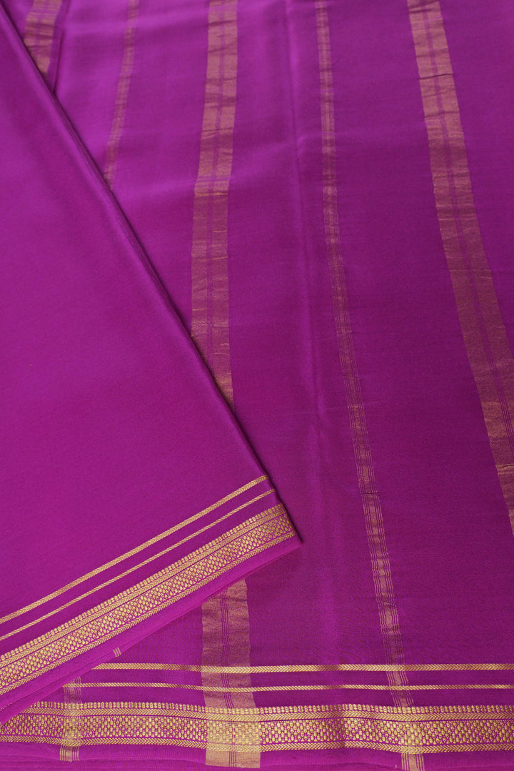 Pure Mysore Silk Saree in Purple Color With Gold Lace Border and Self Blouse - Atharva