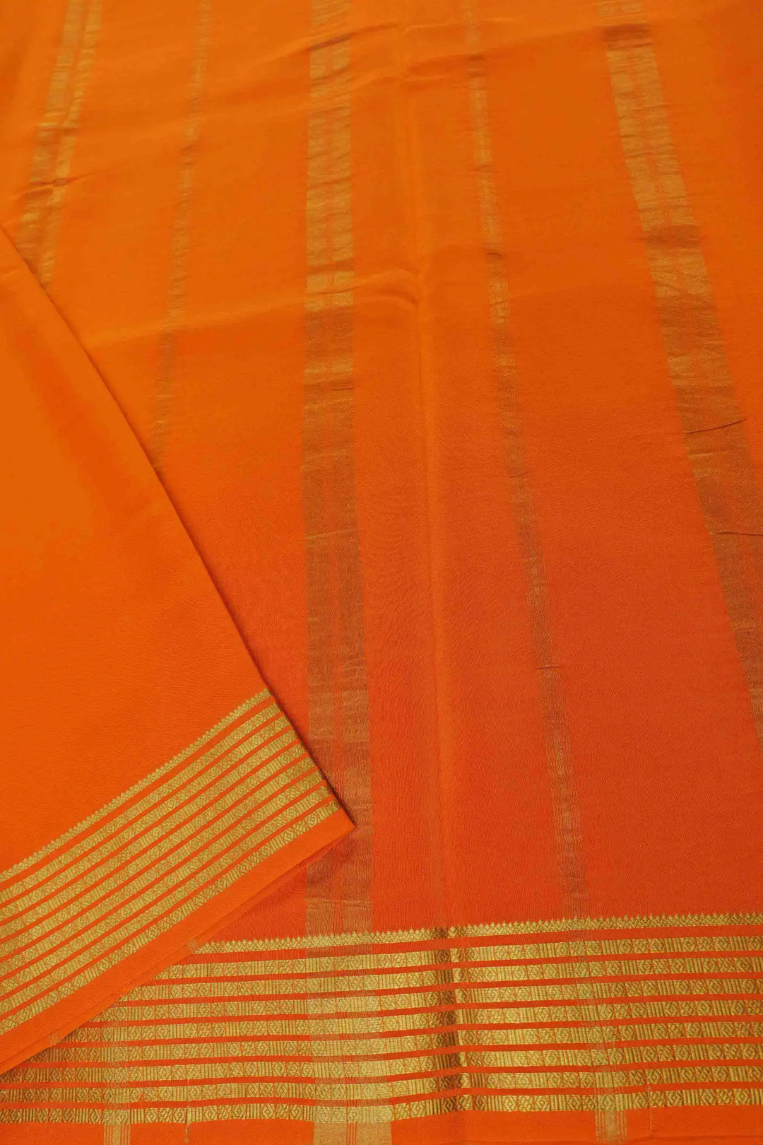 Pure Mysore Silk Saree in Orange Color With Gold Lace Border and Self Orange Blouse