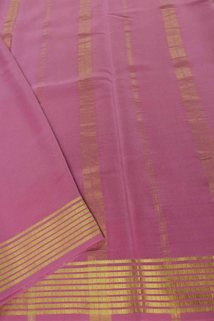 Mysore Silk Saree in Pink Color With Gold Lace Border and Self Pink Blouse