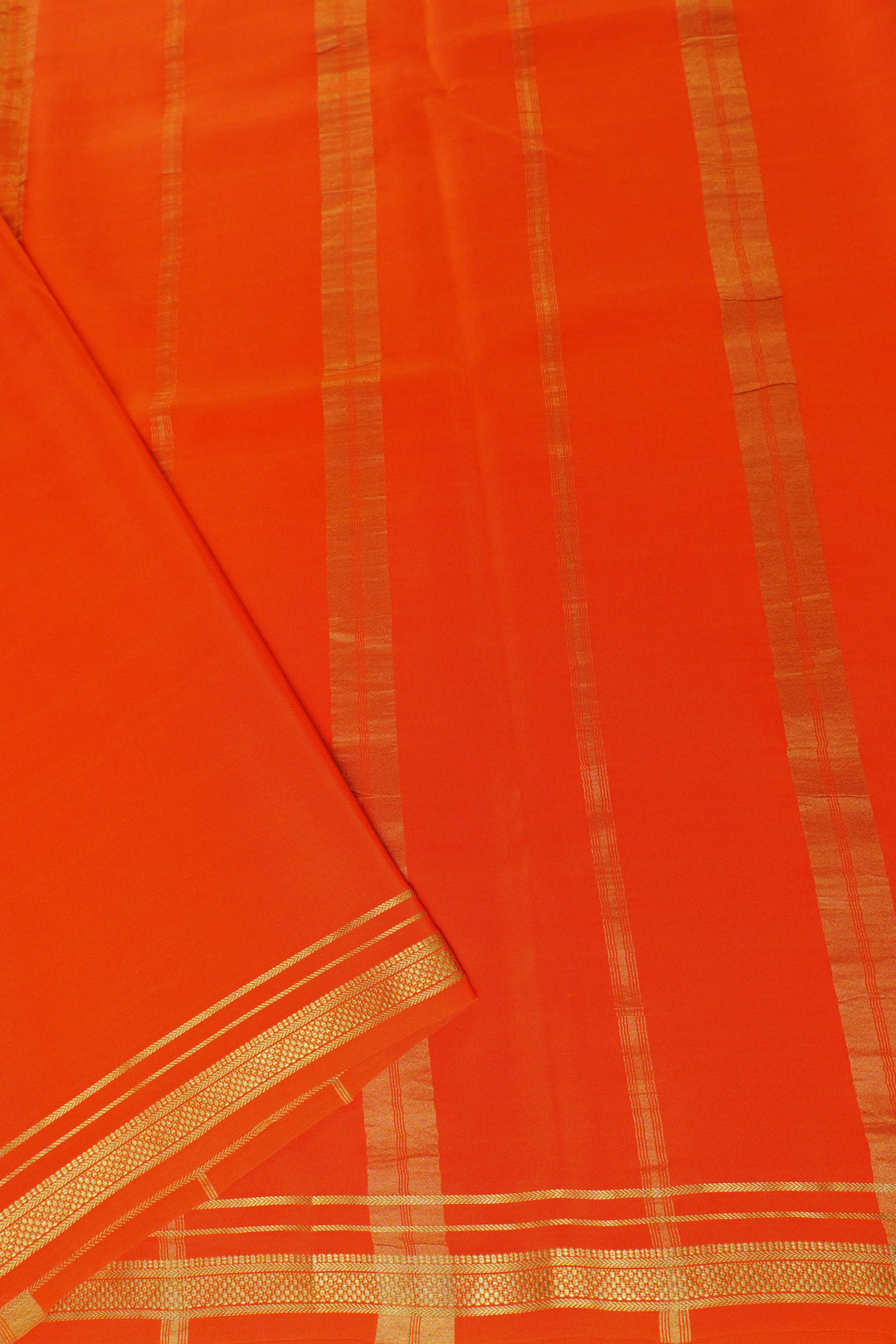 Pure Mysore Silk Saree in Orange Color With Gold Lace Border and Self Blouse-Atharva