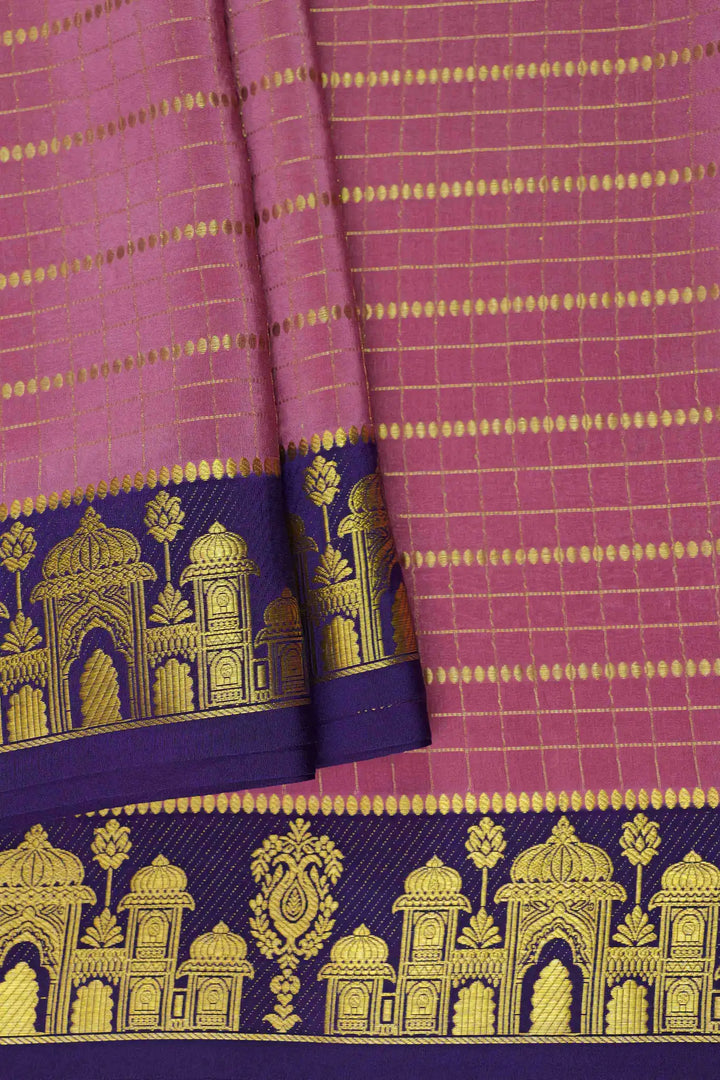 Aramane Border Pure Mysore Silk Saree in Pink and Purple Color with Contrast Purple Blouse