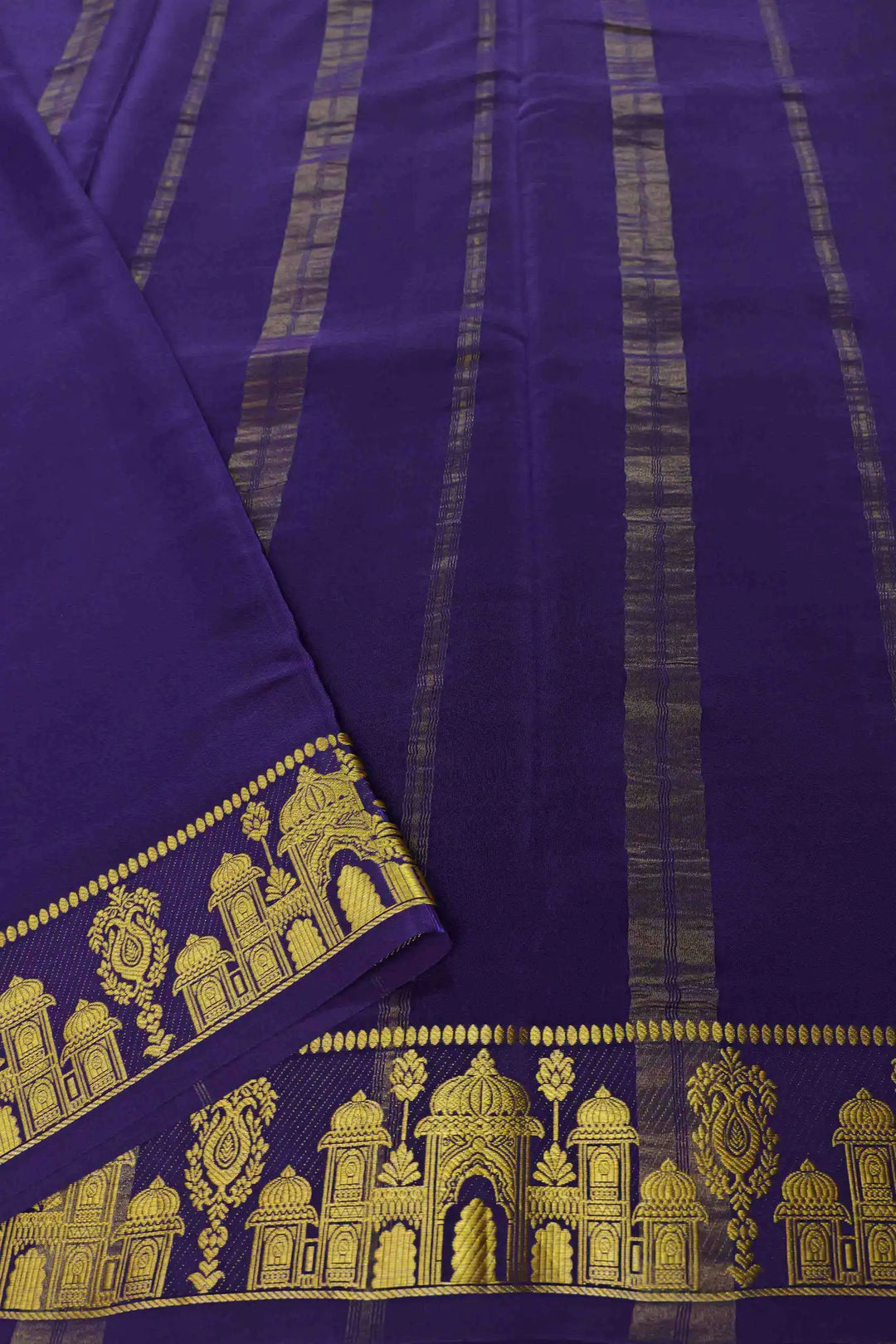 Aramane Border Pure Mysore Silk Saree in Pink and Purple Color with Contrast Purple Blouse