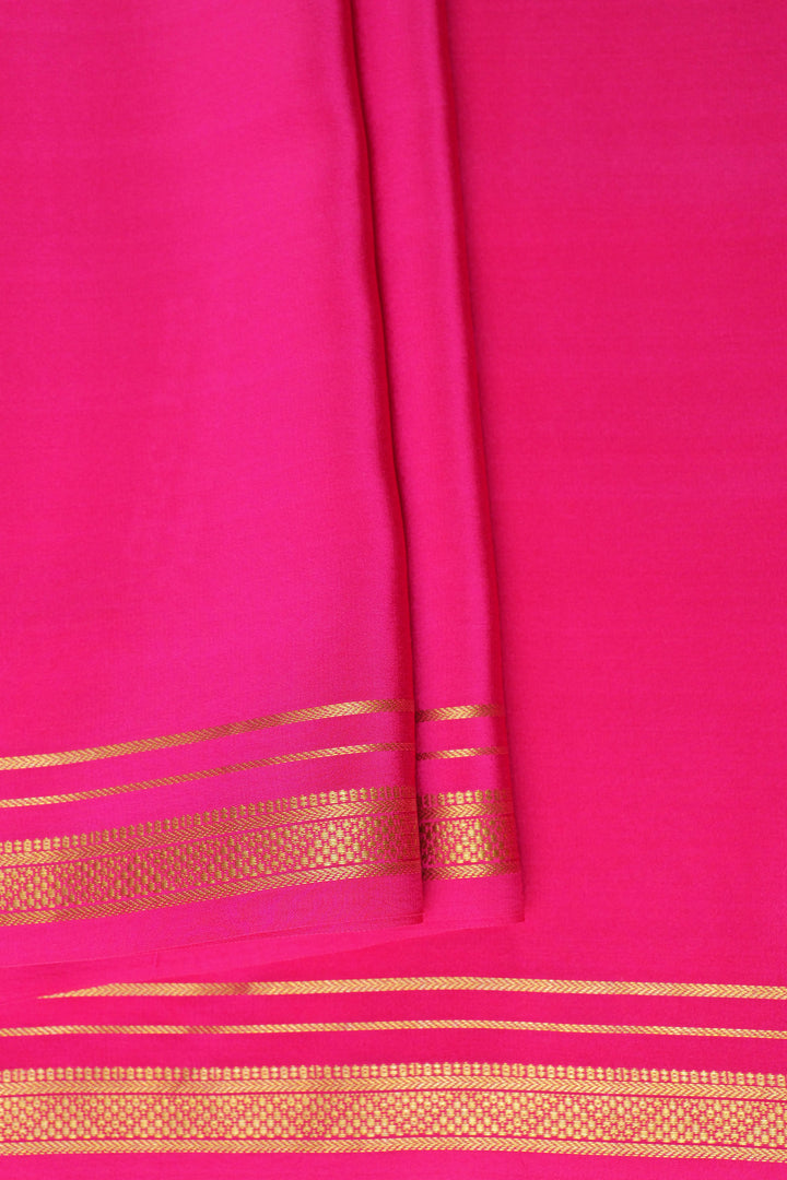 Pure Mysore Silk Saree in Pink Color With Gold Lace Border and Self Blouse-Atharva