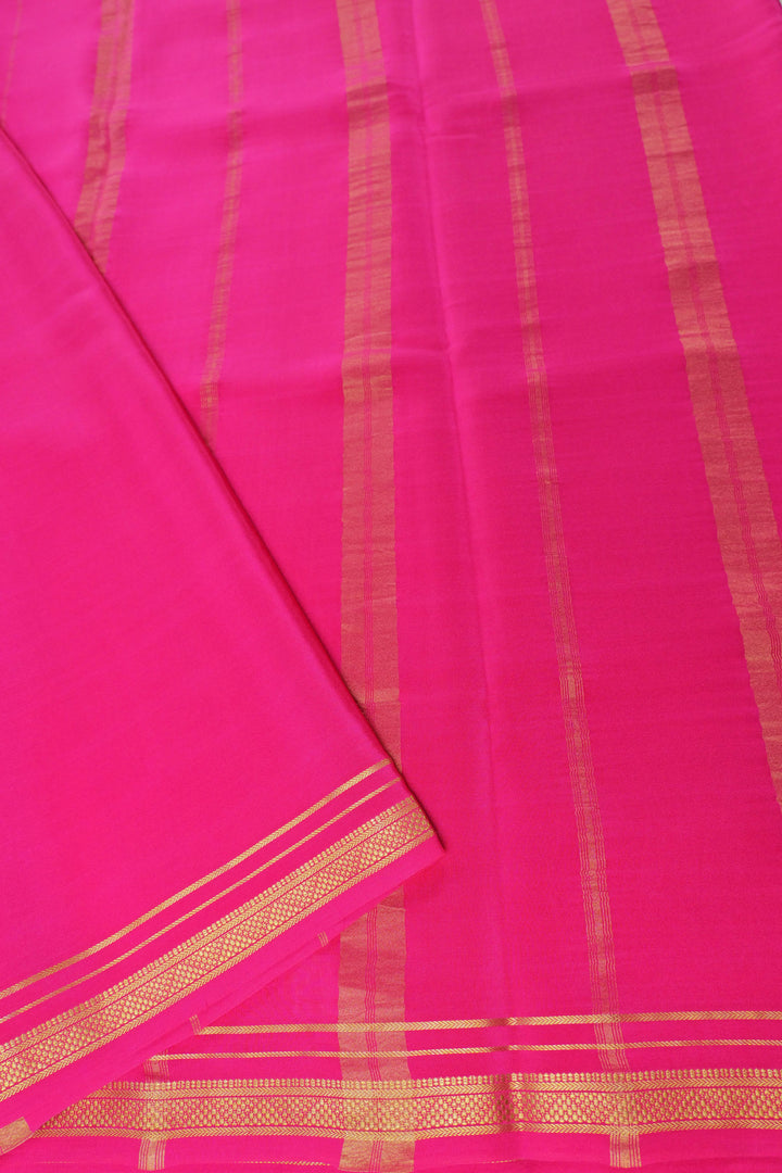 Pure Mysore Silk Saree in Pink Color With Gold Lace Border and Self Blouse-Atharva