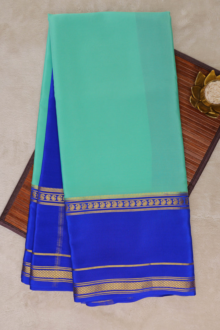 Pure Gold Lace Mysore Silk Saree in Sky Blue and Royal Blue with Bentex mango big border and Contrast Blouse
