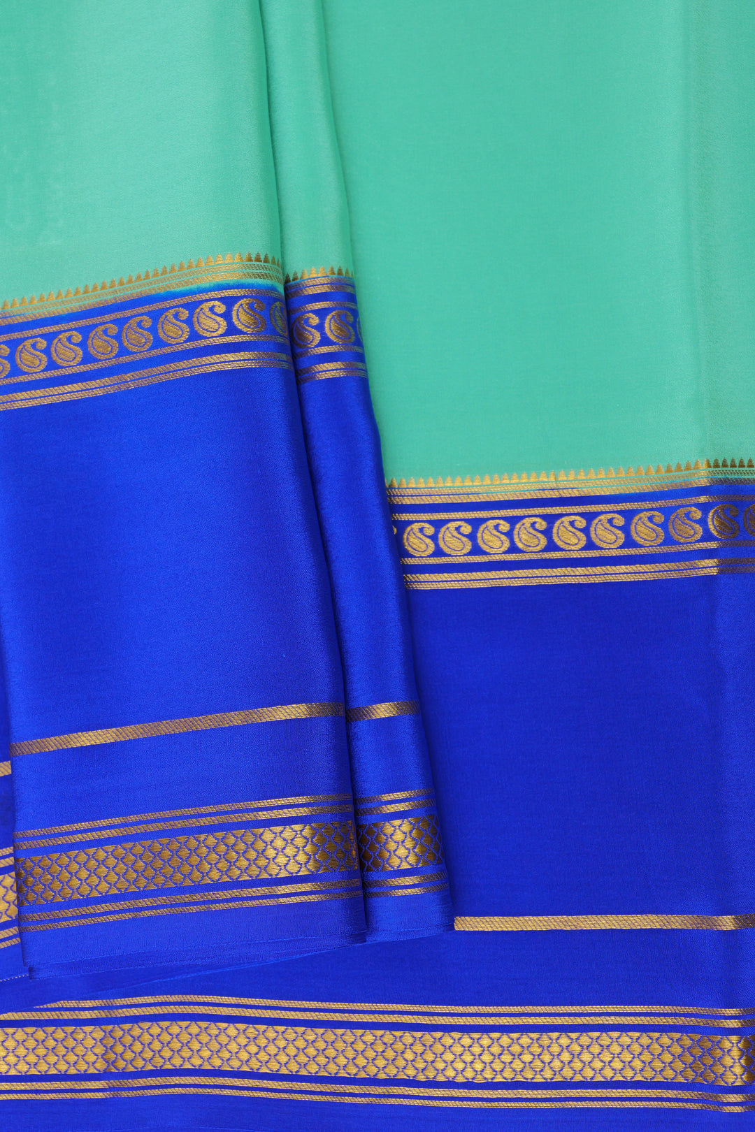 Pure Gold Lace Mysore Silk Saree in Sky Blue and Royal Blue with Bentex mango big border and Contrast Blouse