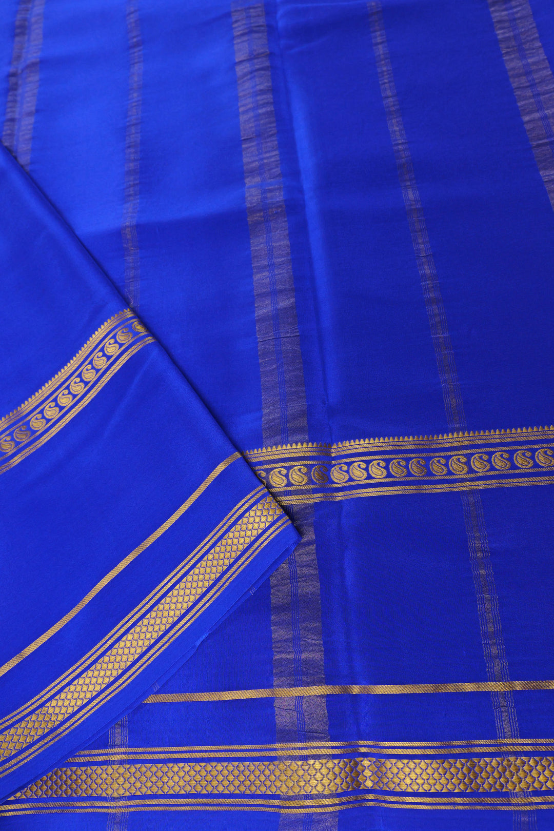 Pure Gold Lace Mysore Silk Saree in Sky Blue and Royal Blue with Bentex mango big border and Contrast Blouse